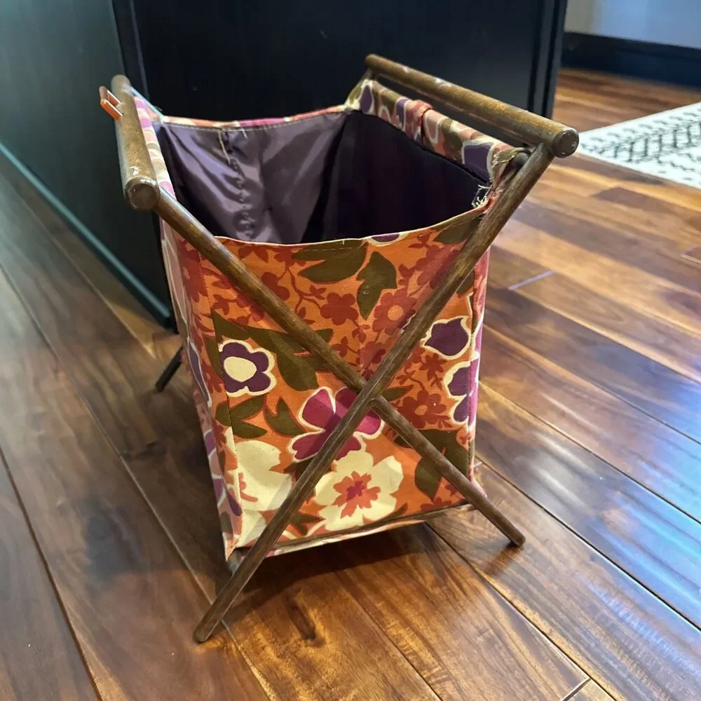 Vintage Sewing Caddy Folding Knitting Crafts Floral Flowers Fabric